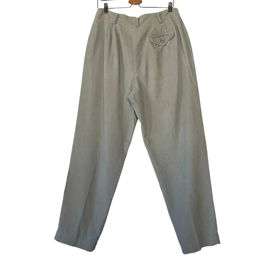 VTG Lizsport Corduroy High Rise Pants Pleated Front Spring Blue Gray Size 14
